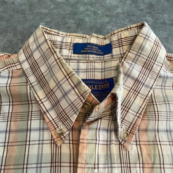 Vintage Pendleton Short Sleeve Plaid Shirt Mens Medium Tan Brown Green Neutral - Picture 2 of 12